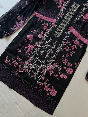 Black and pink combo  cutdana embroidered suit 1103