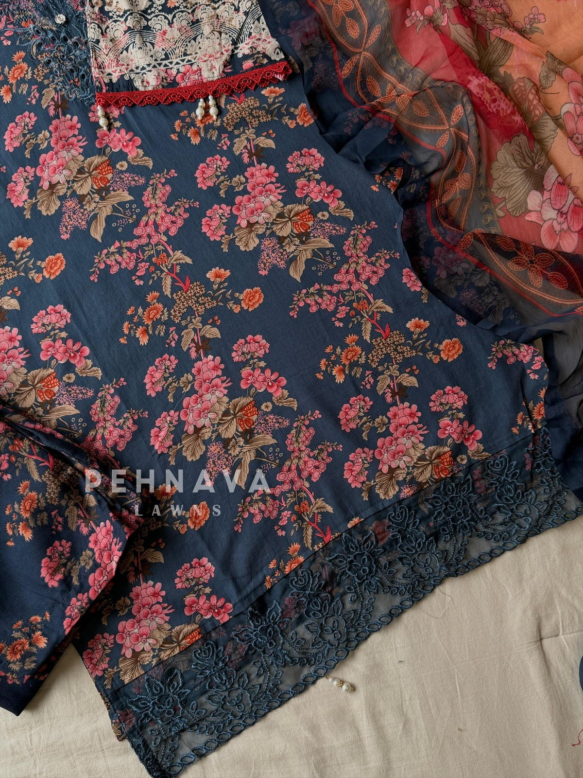 Floral Navy Ensemble Suit-1165B