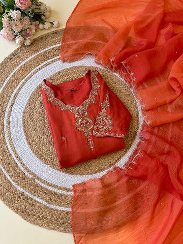 Russian silk suit with ombre scallop dupatta-8650