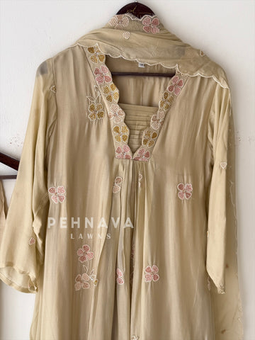Pleated V-Neck Embroidered Ensemble 6558