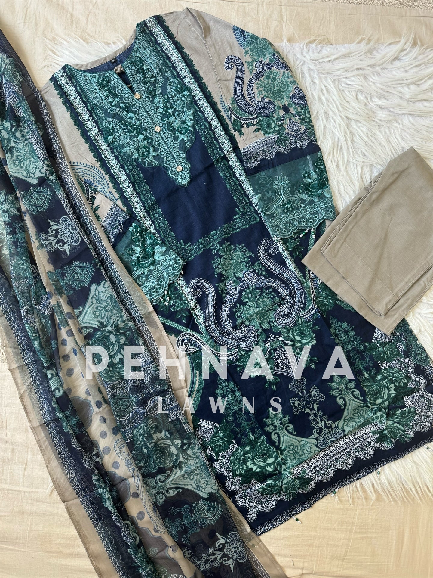 Pakistani printed suit AZ navy 415