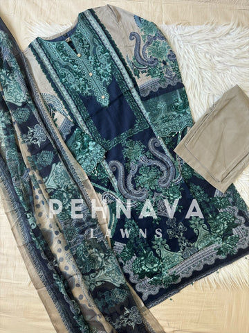 Pakistani printed suit AZ navy 415