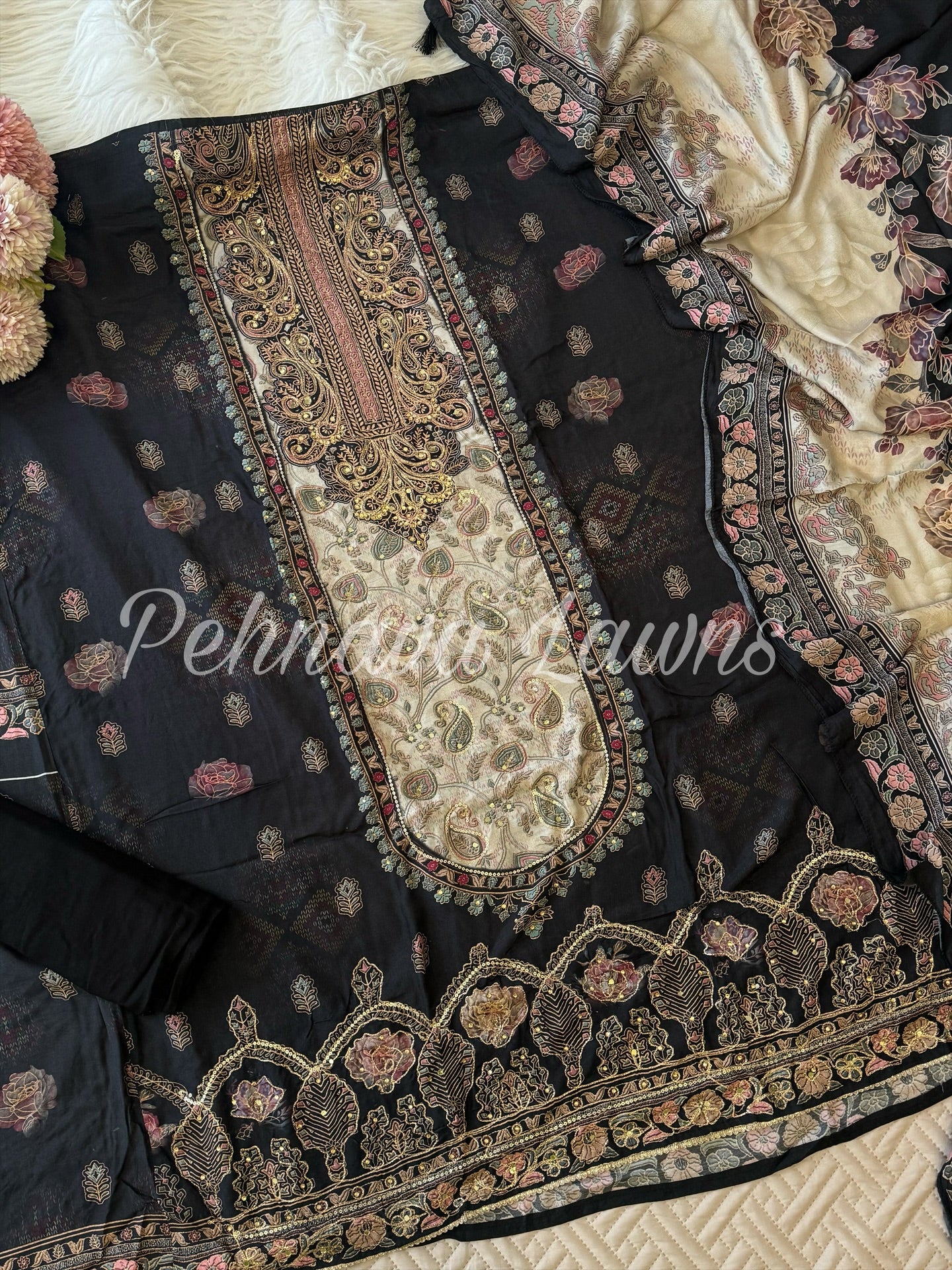 Pure  muslin with detailings  and muslin Dupatta-281