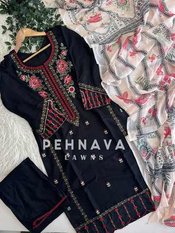 Semistitched Rayon Embroidered Suit - Pehnava Lawns