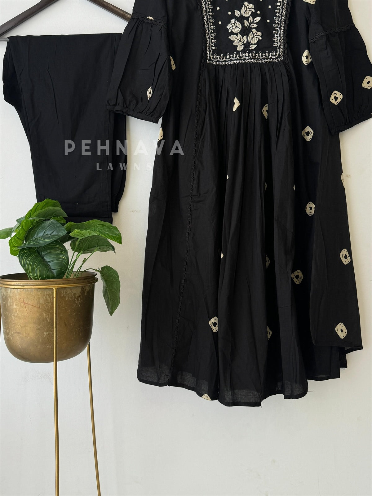 Black Cotton Suit Set-17586