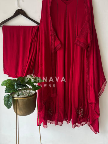 Lace Detail Crinkled Rayon Suit