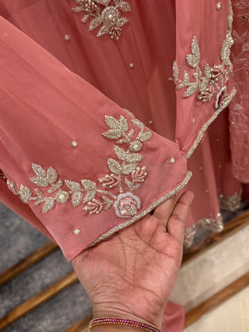 Premium organza  handwork suit with bottom and organza  hand  worked dupatta-1098