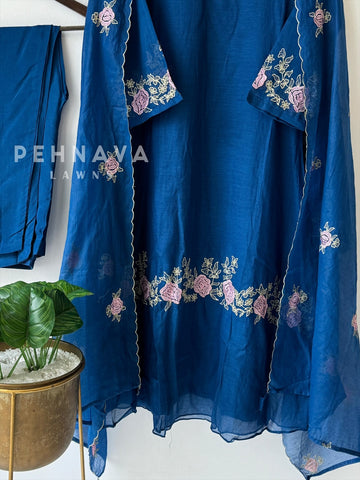 Chanderi Floral Embroidered Suit Set-4092