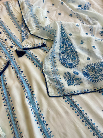 Muslin Flared floral Anarkali Suit-3901