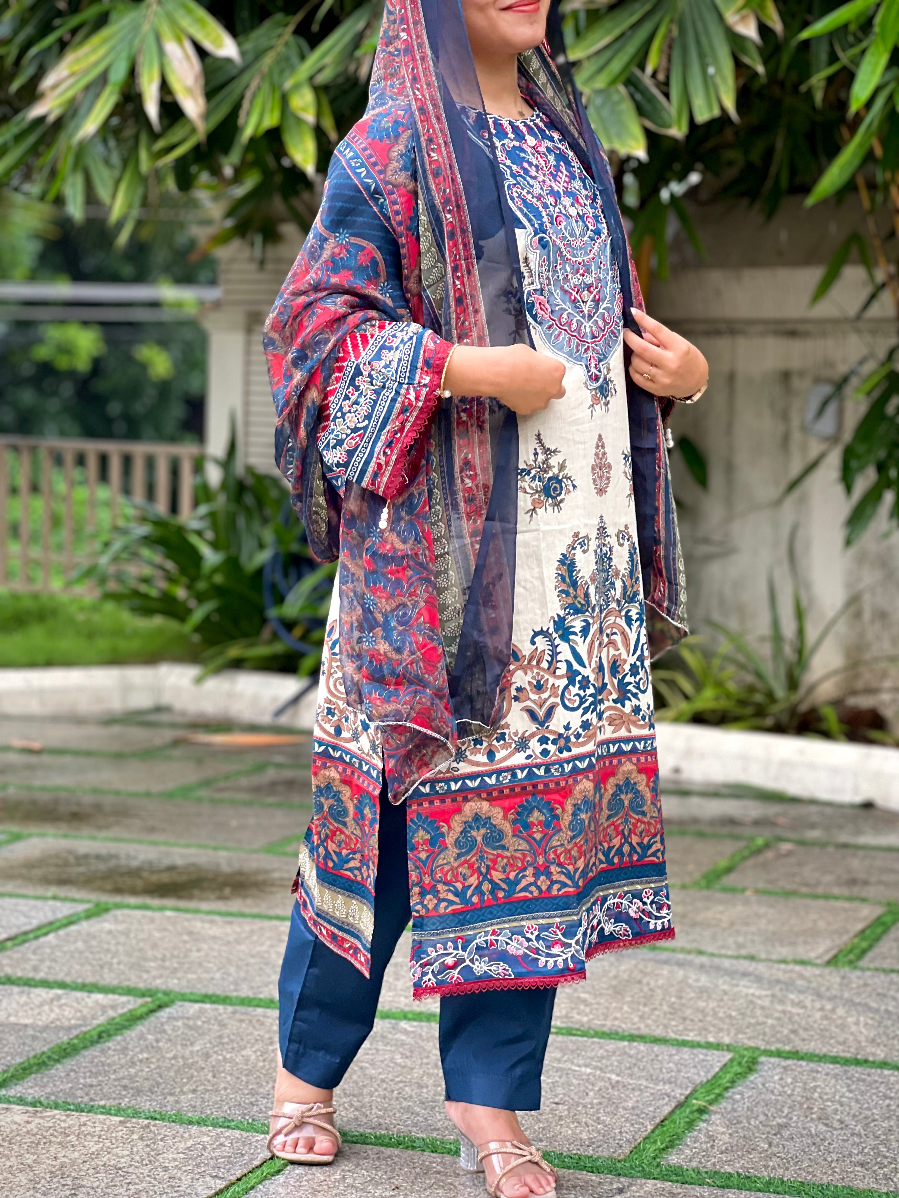 Navy blue Cotton Suit-1287a