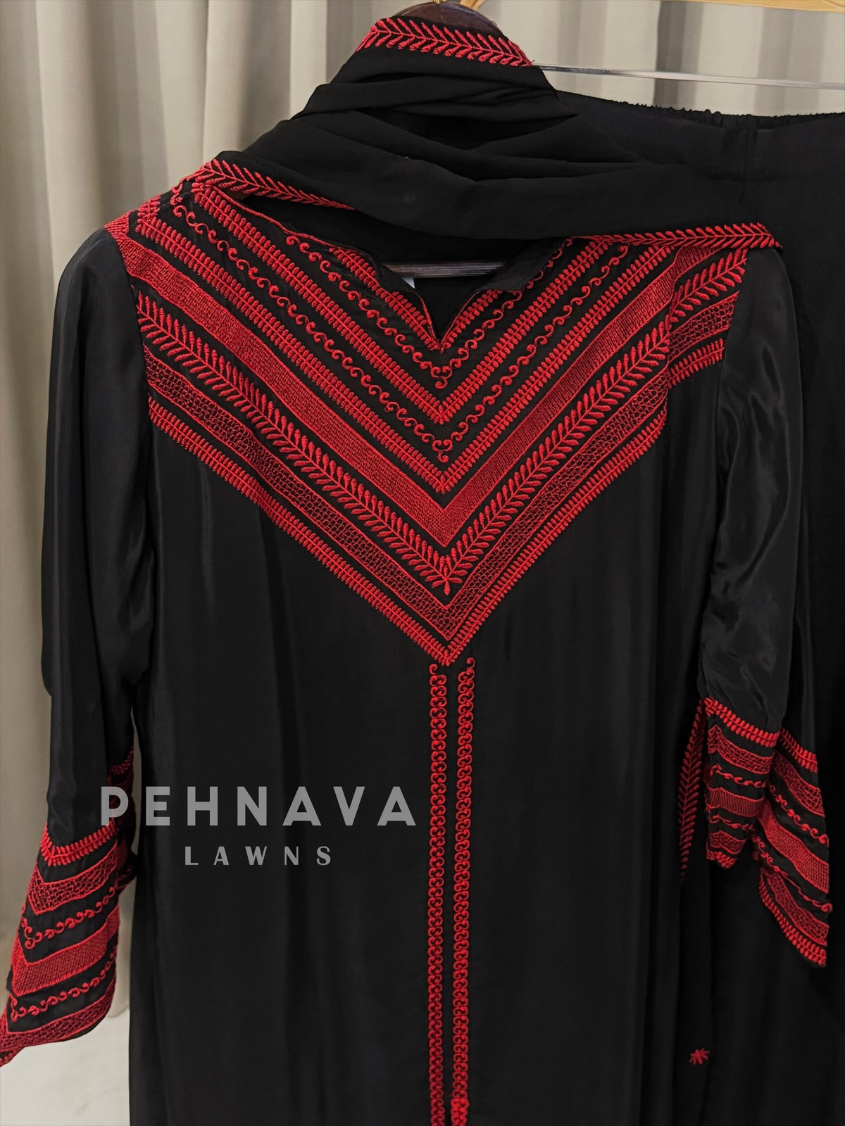 Crepe Embroidered Yoke Three Piece Ensemble