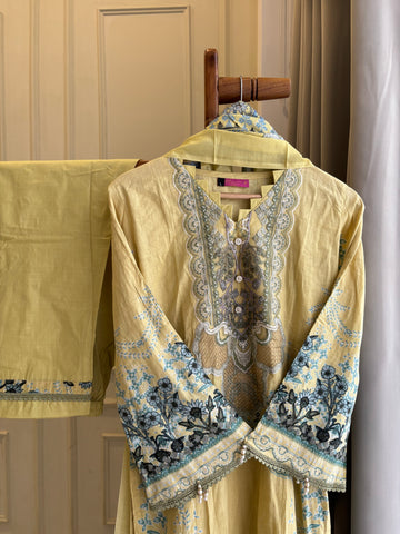 Yellow Embellished Floral Suit