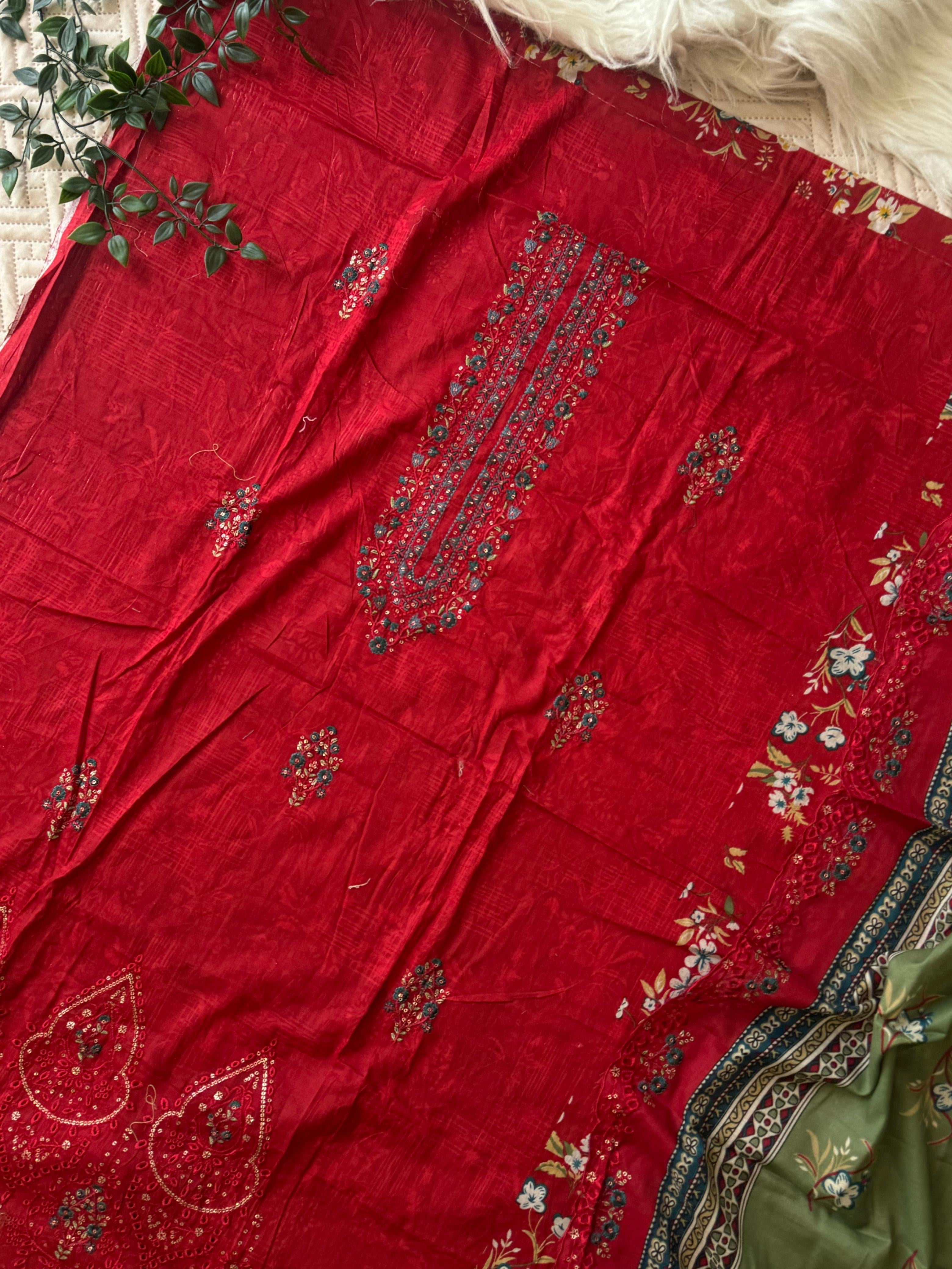 Fully embroidered Cotton suit Ft. Embroidered Dupatta-1267