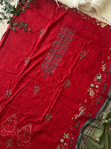 Fully embroidered Cotton suit Ft. Embroidered Dupatta-1267