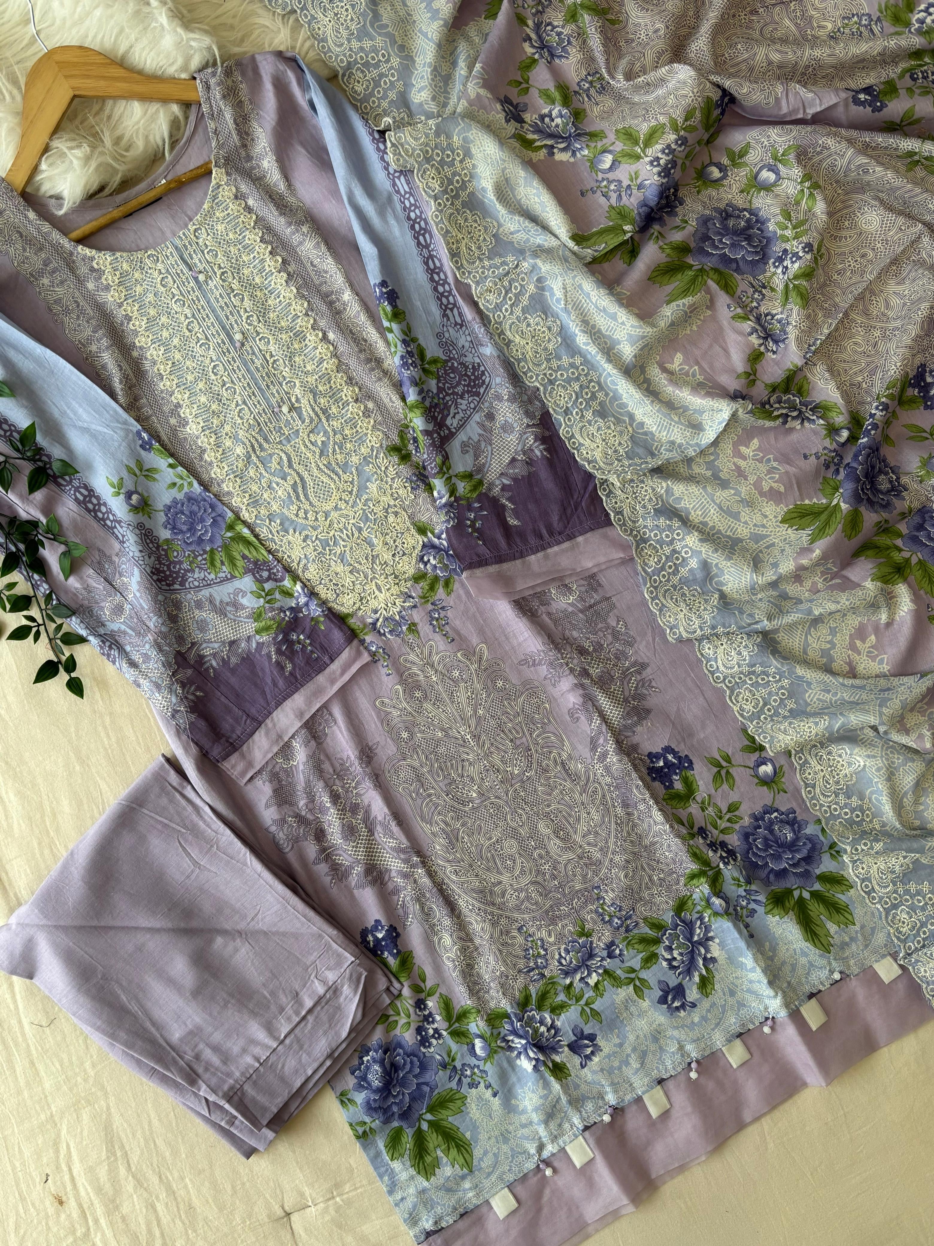 Printed Pakistani Cotton Suit Ft.Neckline Embroidery-3