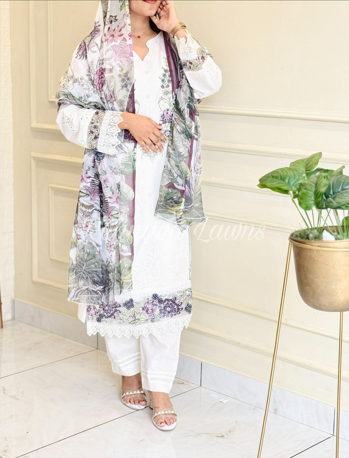 Cotton Embroidered Suit with digital printed dupatta-3565