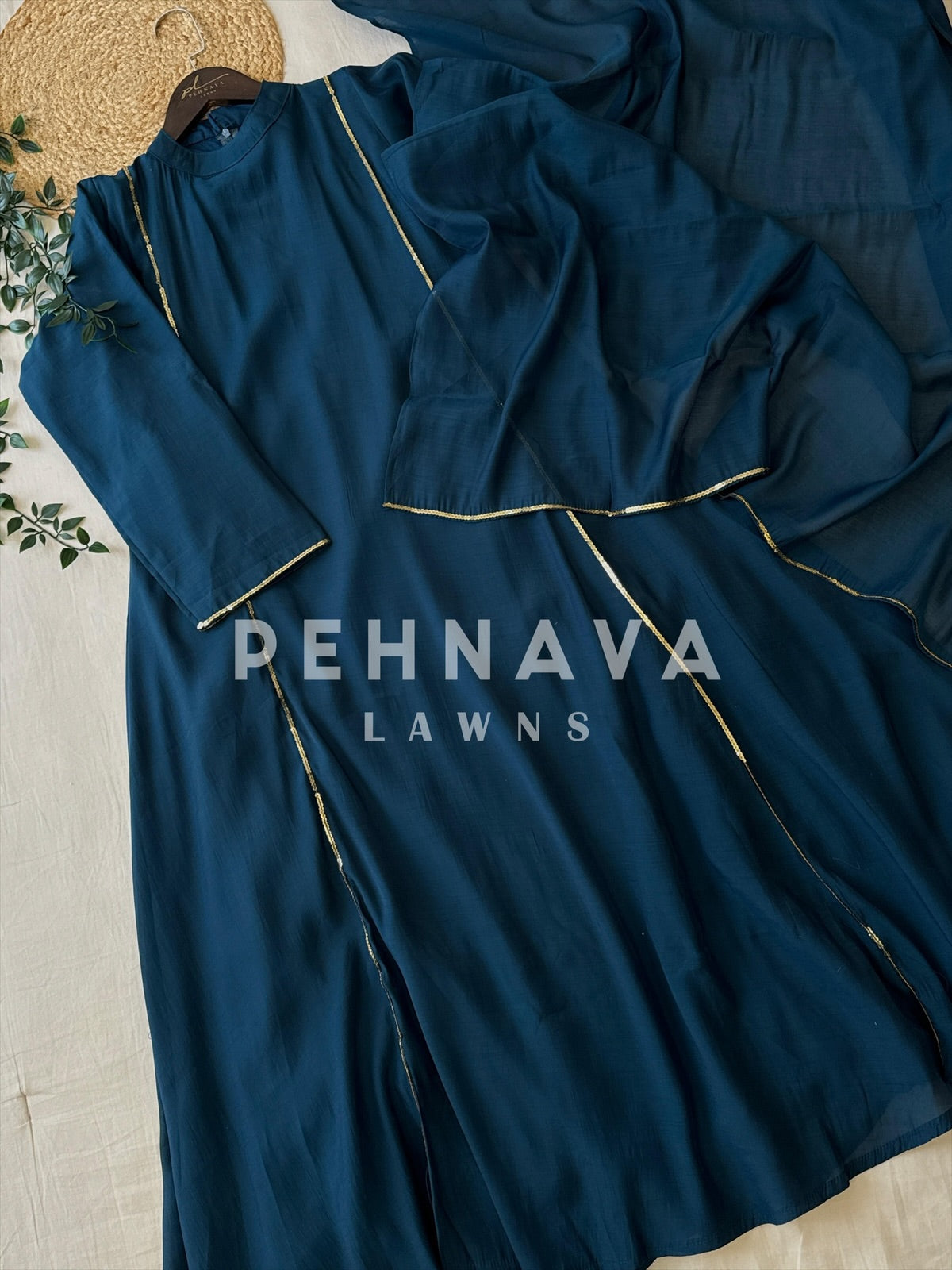 Panel cut full flaired anarkali -Blue - Pehnava Lawns