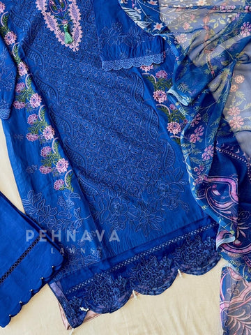 Royal Blue Unstitched Suit-1626 - Pehnava Lawns