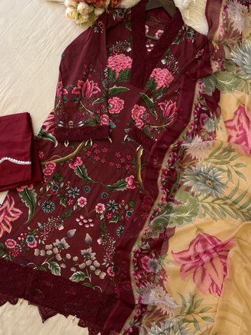 Floral Printed Ethnic Pak-Suit Ft. Chiffon/Cotton Dupatta-002