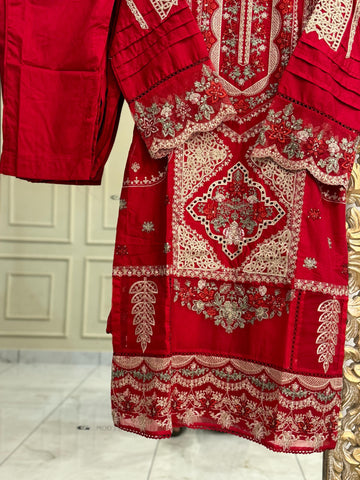 Pure Lawn Embroidery Suit-D12