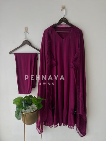 Lace Detail Crinkled Rayon Suit