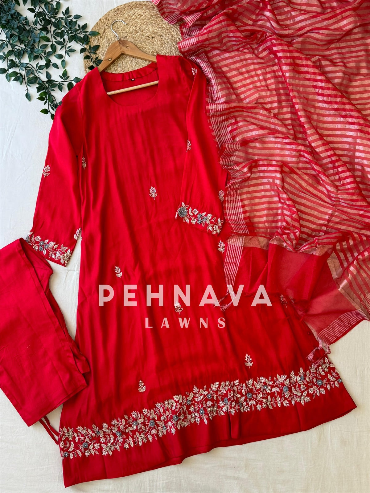 Vibrant Red Pure Chanderi Suit