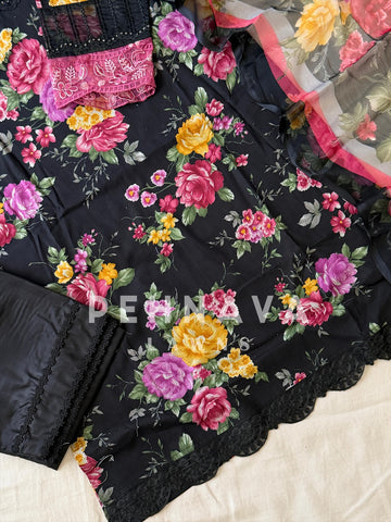 Floral Detailed Unstitched Suit-1329