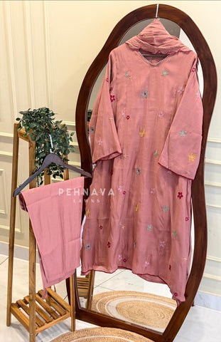 Floral Embroidered Three Piece Set