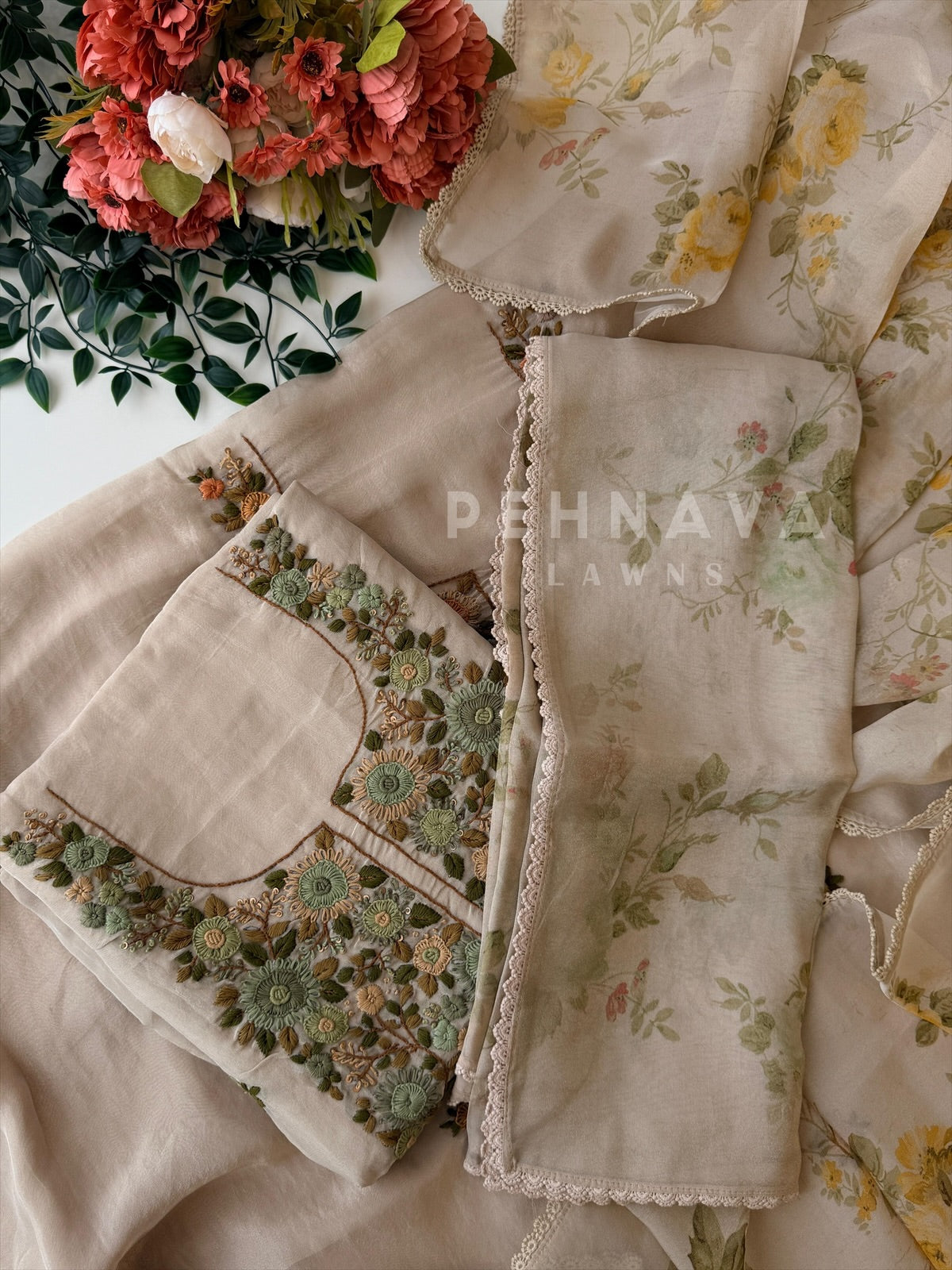 Premium Crushed Tissue Embroidered Unstitched Suit