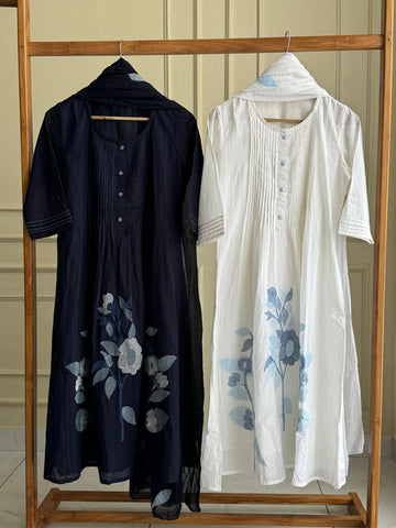 Pure cotton floral embroidered Anarkali suit-White