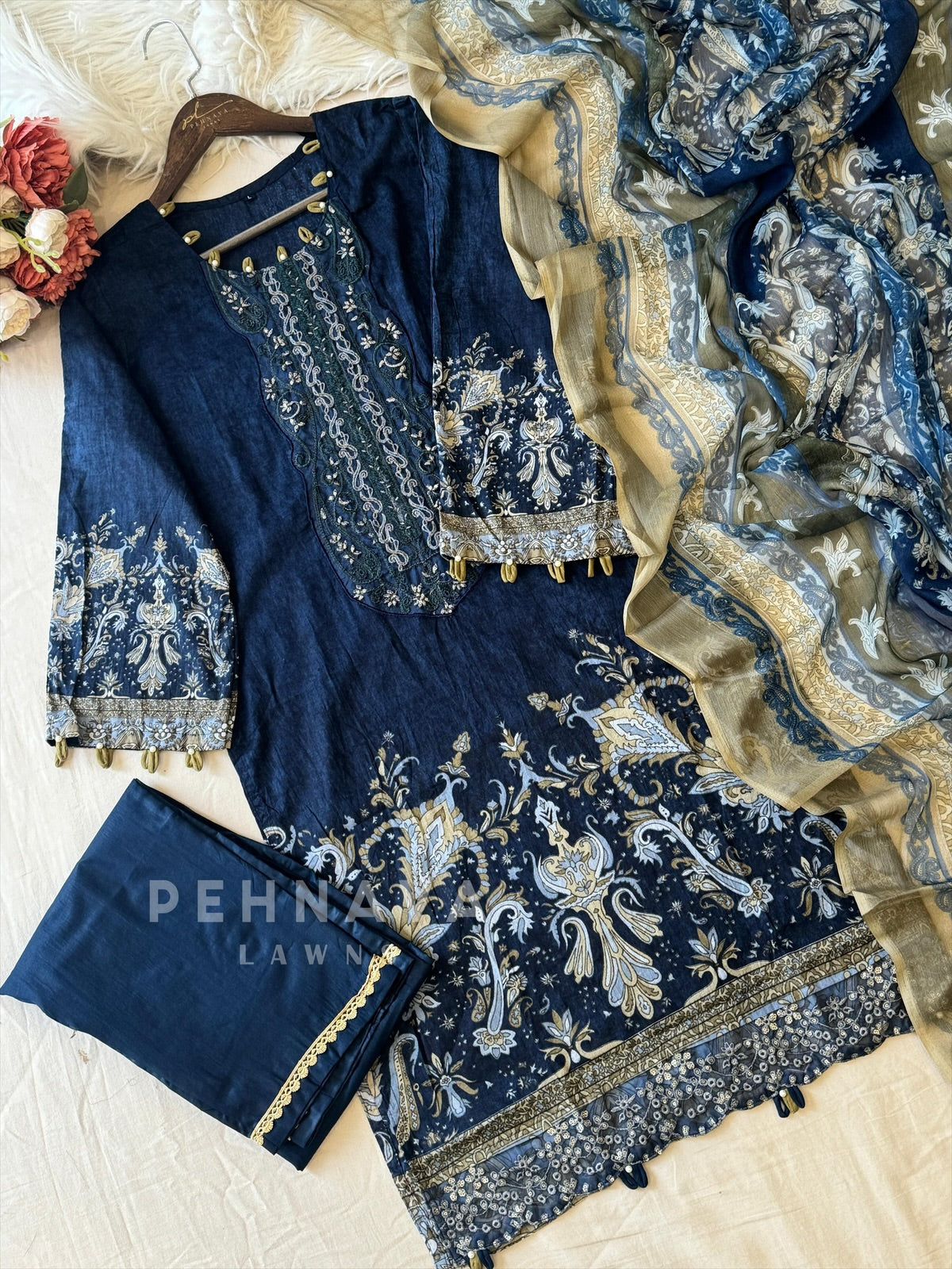 Classic Blue Printed Suit Set-AZ-1458