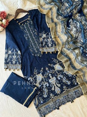 Classic Blue Printed Suit Set-AZ-1458