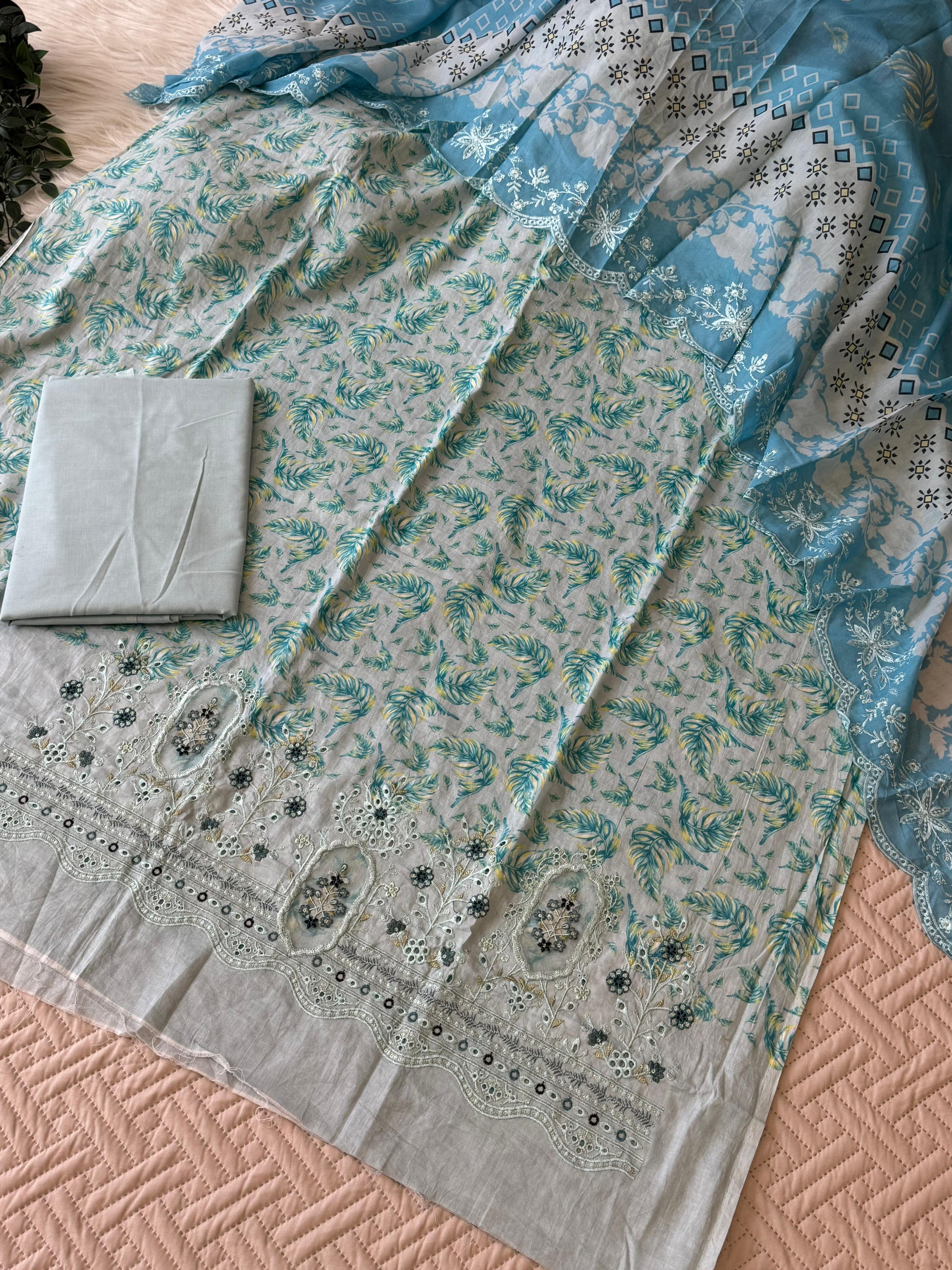 Cotton Embroidered Suit Ft. Cotton Dupata-3