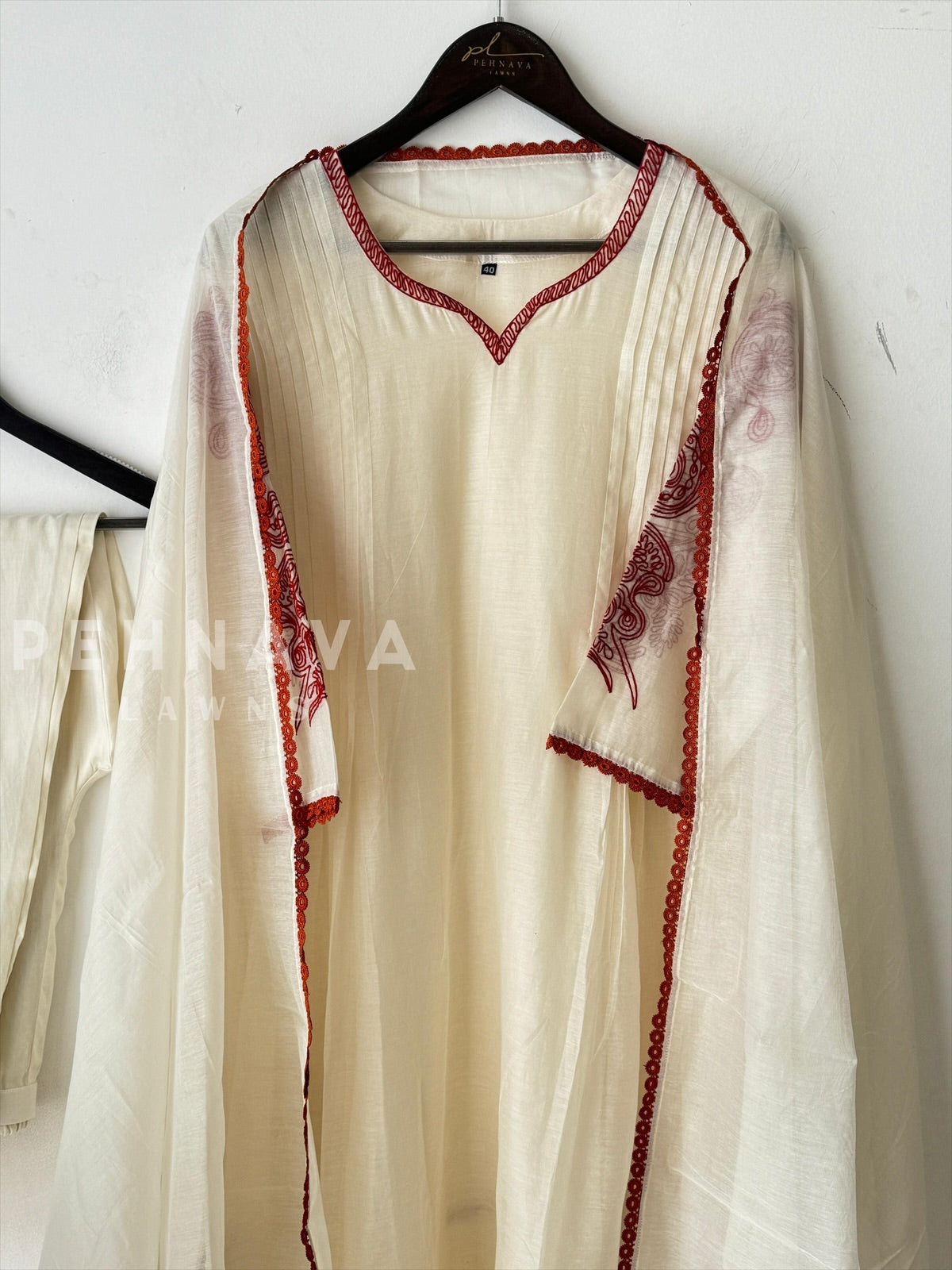 Pure chandheri Pleated Suit - Pehnava Lawns