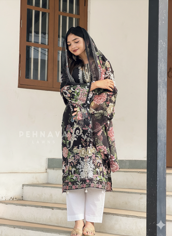 Floral Black Embroidery Suit-1351 - Pehnava Lawns