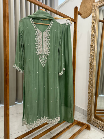 Chinnon handworked suit with  wide palazzo-color options available