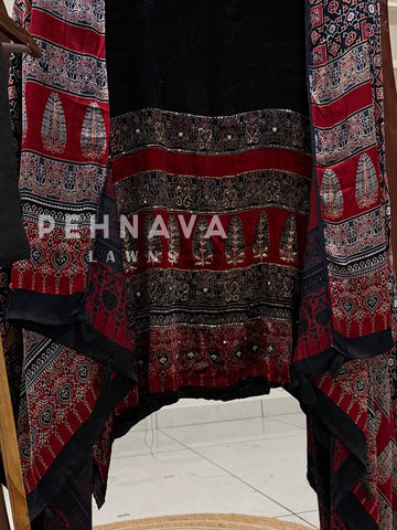 Velvet Ajrakh Printed Unstitched Suit 298