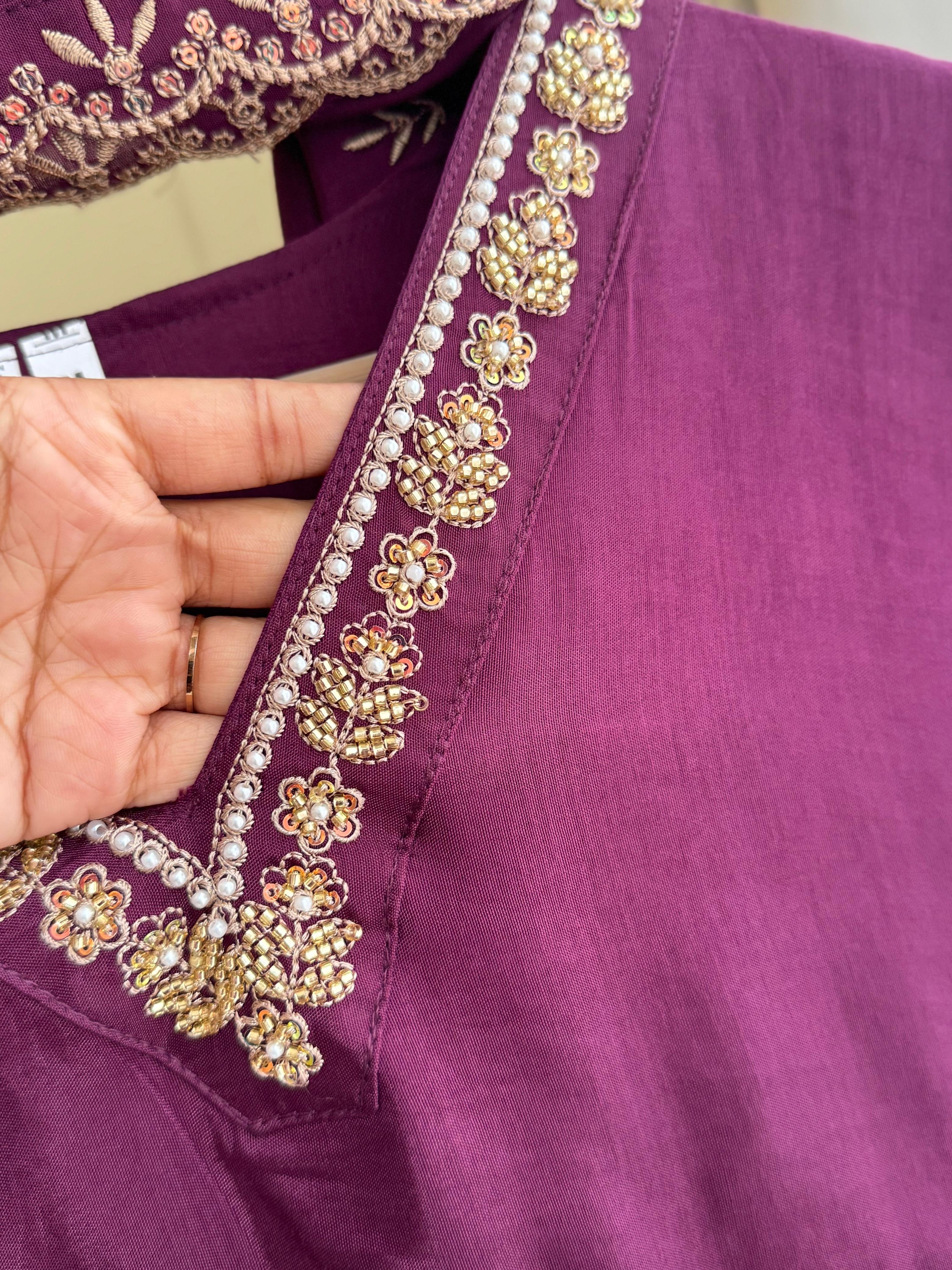 Rayon Anarkali Pleated suit with Pearl detailings