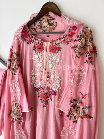 Floral Embroidered Suit with Scalloped Dupatta