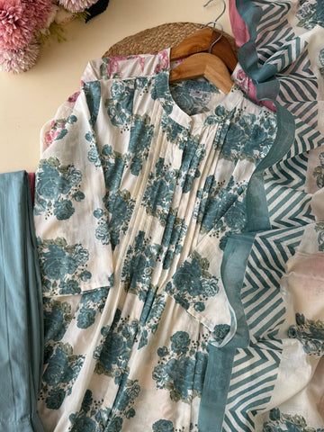 Pure cotton floral pleated Anarakali suit