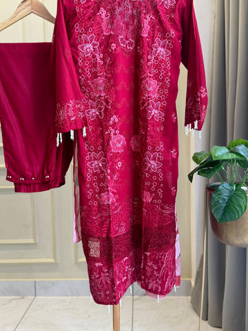 New Stitched Embellished Floral Suit-4