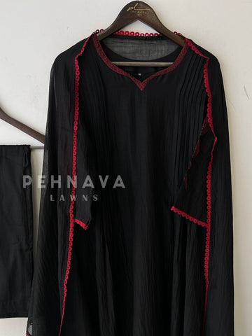 Pure chandheri Pleated Suit - Pehnava Lawns