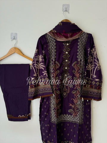 Cotton Embroidered Suit with Chiffon/Cotton Dupatta-3374