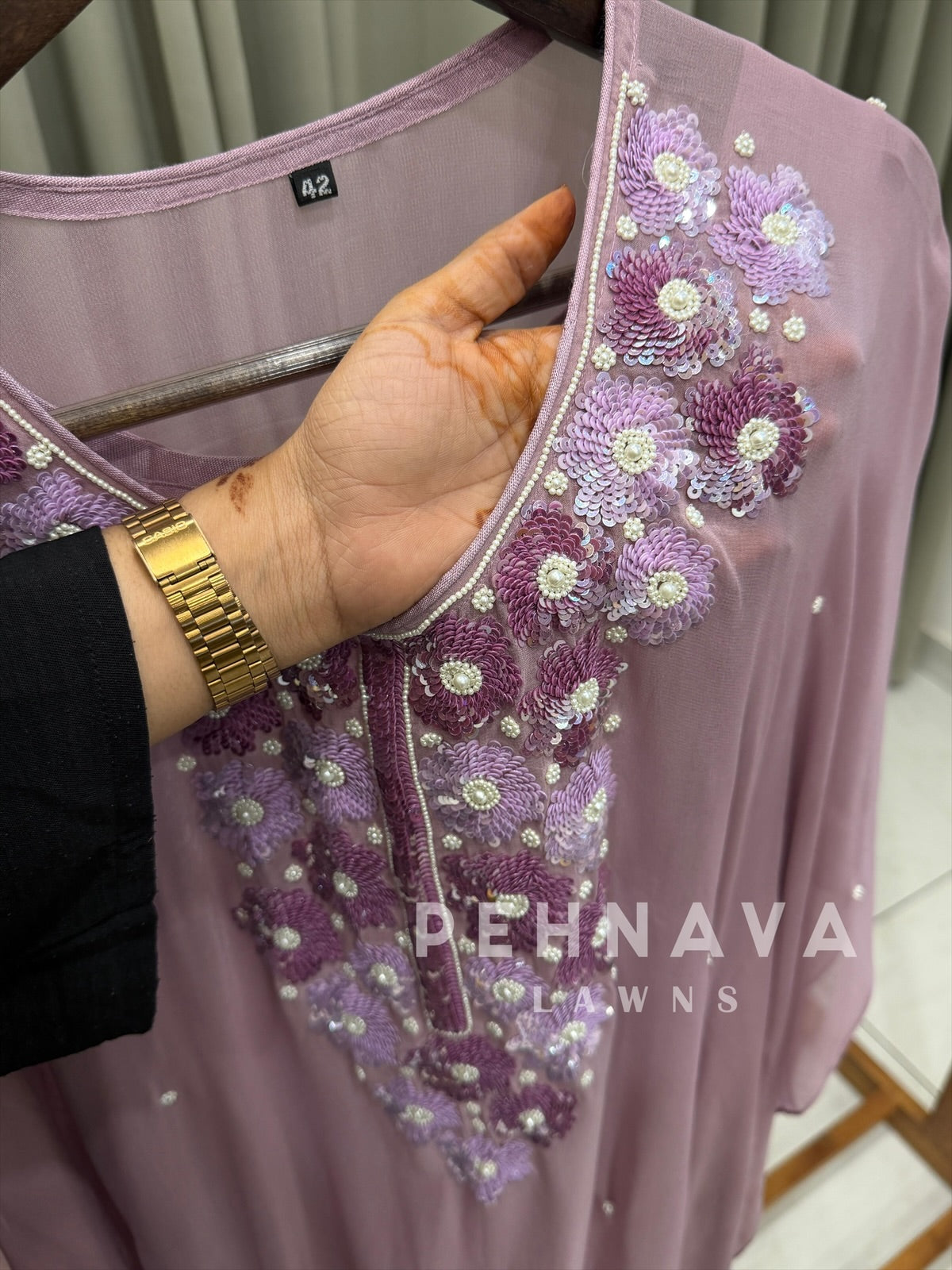 Handworked Multishade Floral Pearl Kaftan