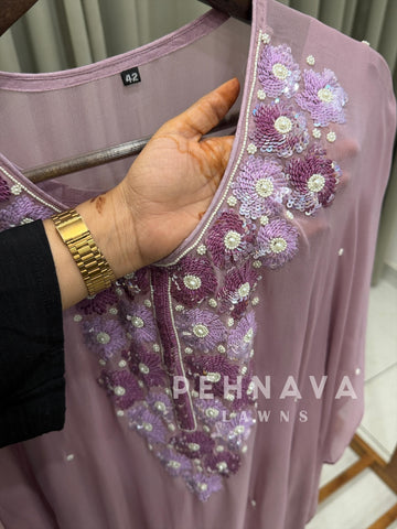 Handworked Multishade Floral Pearl Kaftan