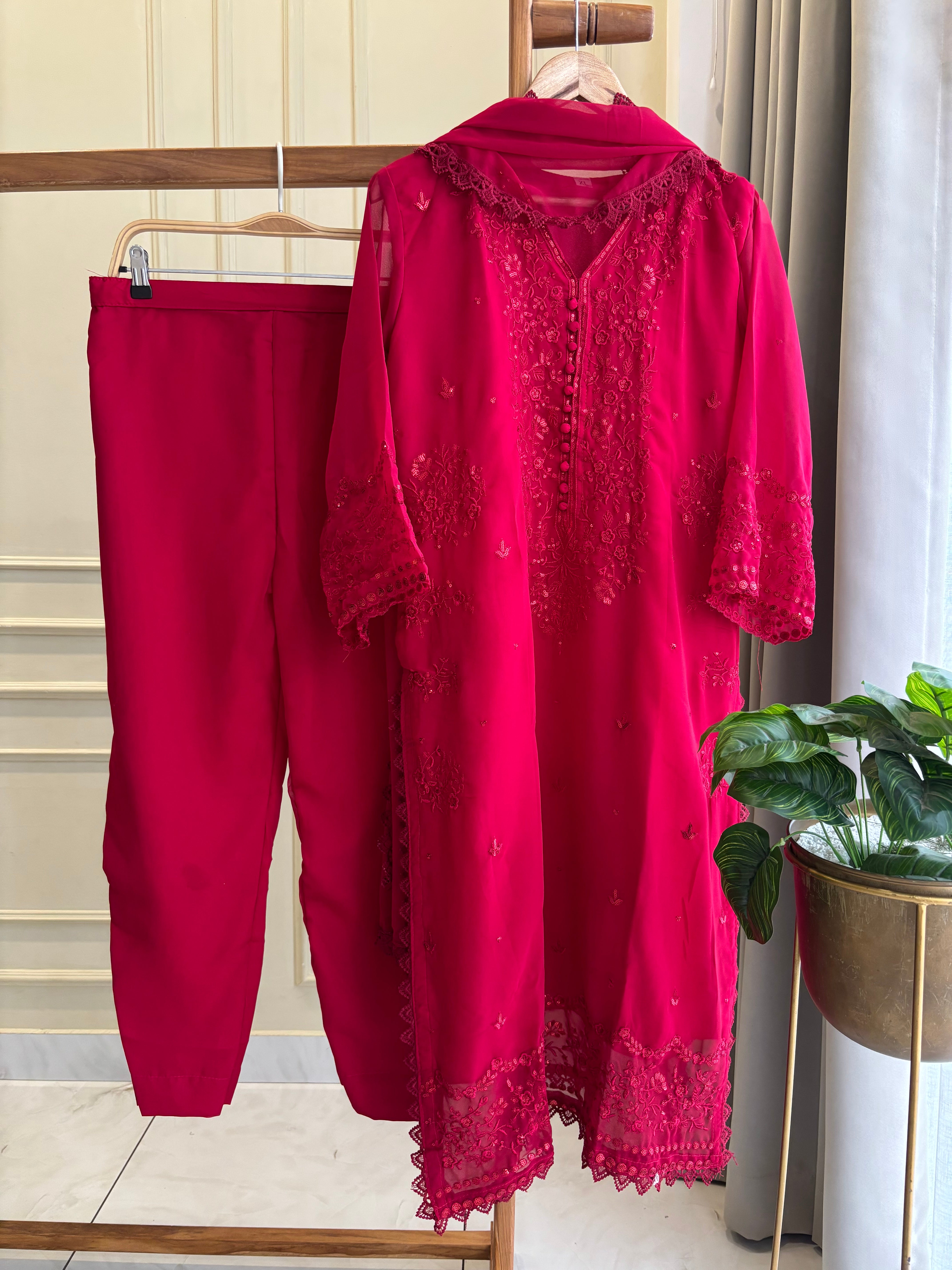Georgette Red Party wear Dress