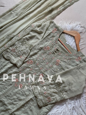 Embroidered goergette suit with georgette scalloped dupatta