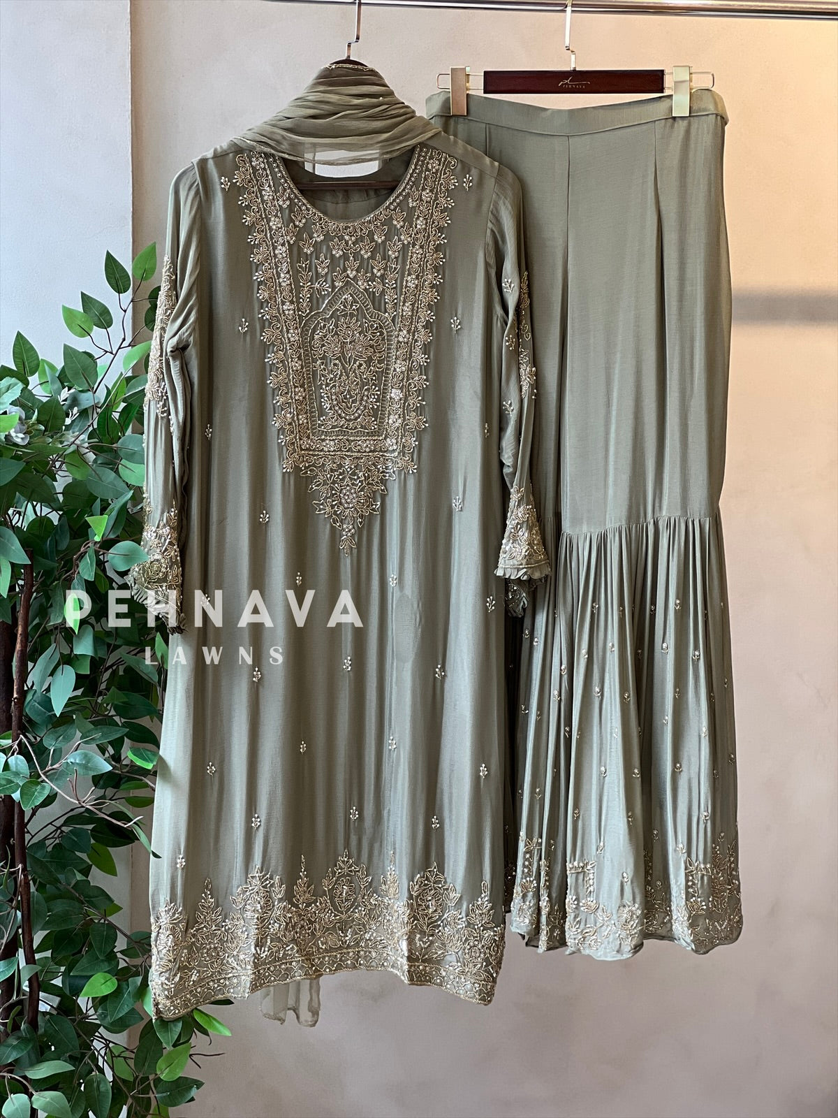Heavily Handworked Sharara with Pure Chiffon Dupata