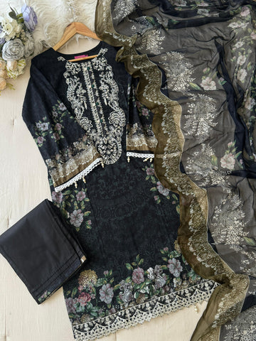 Black Printed Pakistani Cotton Suit