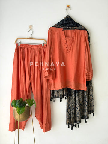 Farshi Shalwar Set with Ajrak Printed Dupatta-B269 (With Assorted Color and print Dupatta)